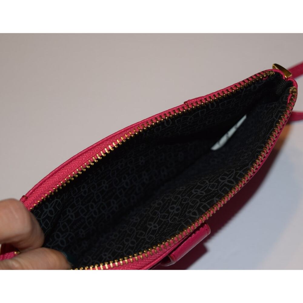 LODIS Wristlet Wallet Hot Pink Pebbled Leather 2 Pockets Zipper Removable Strap - Picture 3 of 5
